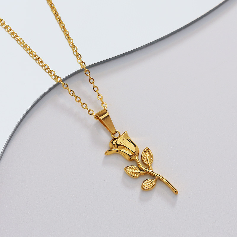 Birth Flower Necklace - Modische Halskette mit Rosenanhänger aus Edelstahl